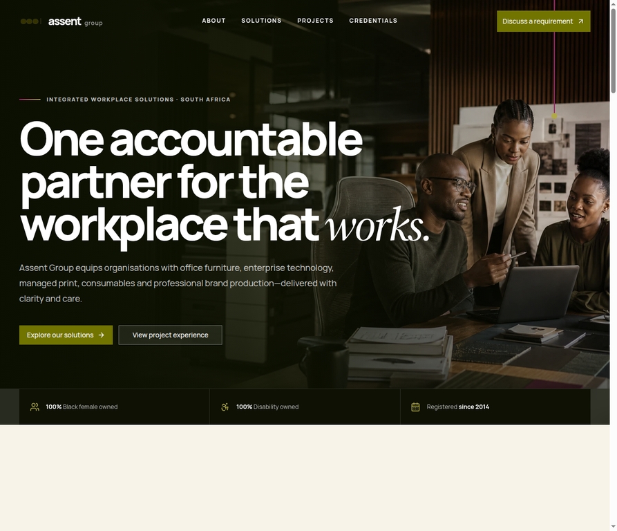 Assent Group live website homepage