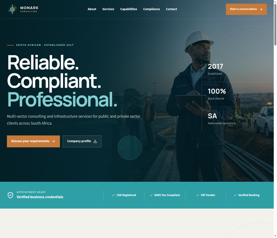 Monark Consulting live website homepage