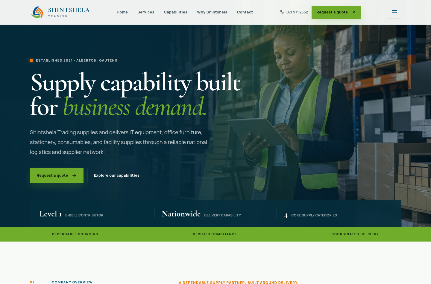 Shintshela Trading live website homepage